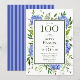 100-års födelsedags Blå Hydrangeor Inbjudningar