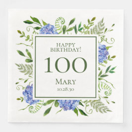 100-års födelsedags Blå Hydrangeor Pappersservett