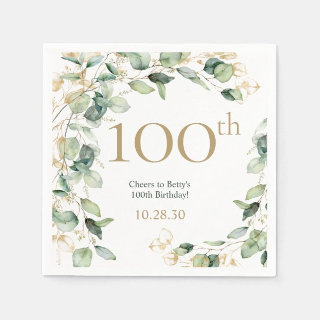 100-års födelsedags eukalyptus pappersservett (Framsidan)