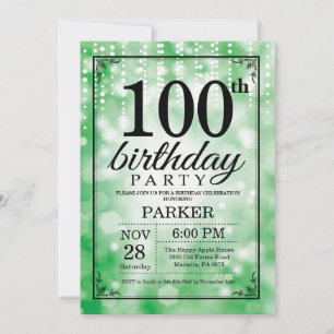100-års födelsedagsinbjudan Grön glitter Inbjudningar