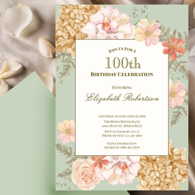 100-års födelsedagsinbjudan Höstfärg Blommig Salvi Inbjudningar (Skapare uppladdad)