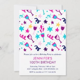 100-års födelsedagsinbjudningar Cocktail Modern Ro Inbjudningar