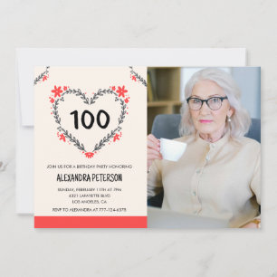 100-års födelsedagsinbjudningar till henne Blommig Inbjudningar