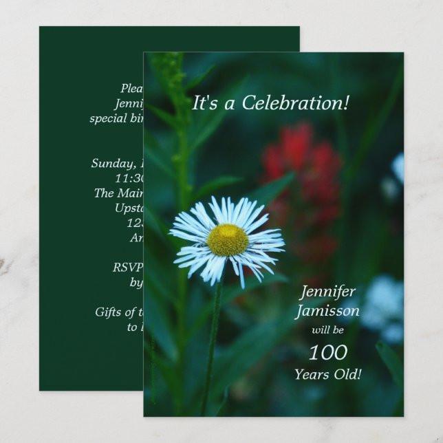 100 års gammal Födelsedagsfest vit blomma Inbjudningar (Fram/baksida)