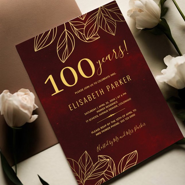 100 års klassad elegant 100:e födelsedagsfesten inbjudningar (Skapare uppladdad)
