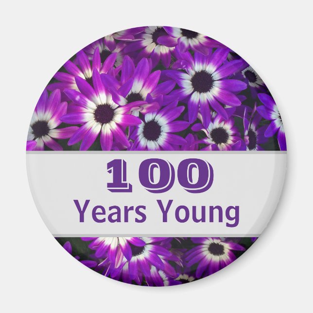 100 års Unga Lila Blommor Photo Vivid-Blommigt Magnet (Framsidan)
