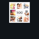 100-årsdag anpassningsbar fotokollage white monogr canvastryck<br><div class="desc">En unik 100-årspresent, som firar sitt liv med en kollage på 8 av dina foton. Lägg till bilder från hennes familj, vänner, sällskapsdjur, hobbieser eller drömresmål. Anpassa och lägg till namn, 100 år och ett datum. Grått och svart färgad brev. En vit chic bakgrund. Den här arbetsytan finns också i...</div>