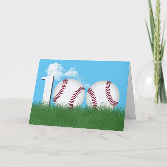 100-årsdag Basebollar i grönt gräs Kort (Framsida)