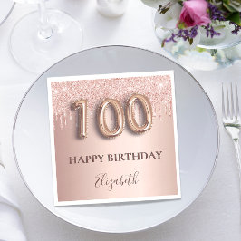 100-årsdag för rosa om ro guld glitter pappersservett