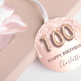 100-årsdag för rosa om ro guld glitter runt klistermärke
