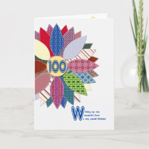 100-årsdag för syster, sydd blomma kort
