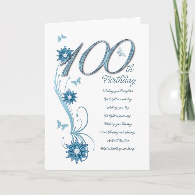 100-årsdag i mål med blommor och smör kort (Framsida)