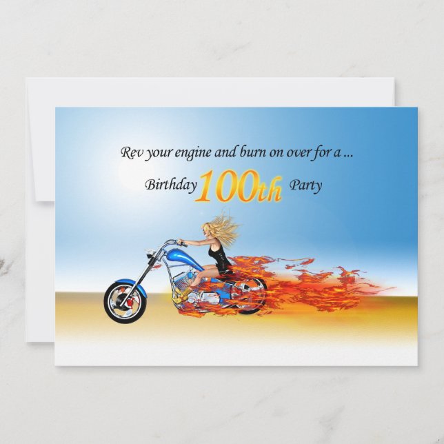 100-årsdag Inbjudan till Flaming motorcykel (Framsida)
