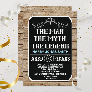 100-årsdag Mannen Myten Legenden 100 år Inbjudningar