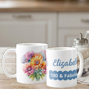 100-årsdag namn gerbera blommor blå kaffemugg