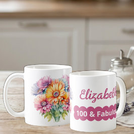 100-årsdag namnger gerbera blommor rosa kaffemugg