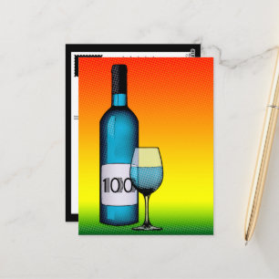100-årsdag - raster vin flaska & glas vykort