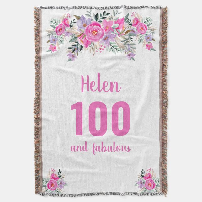100-årsdag rosa blommigt filt (Framsidan Vertikal)