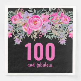 100-årsdag rosa svartvita blöjor av blommigt party pappersservett