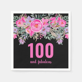 100-årsdag rosa svartvita blöjor av blommigt party pappersservett