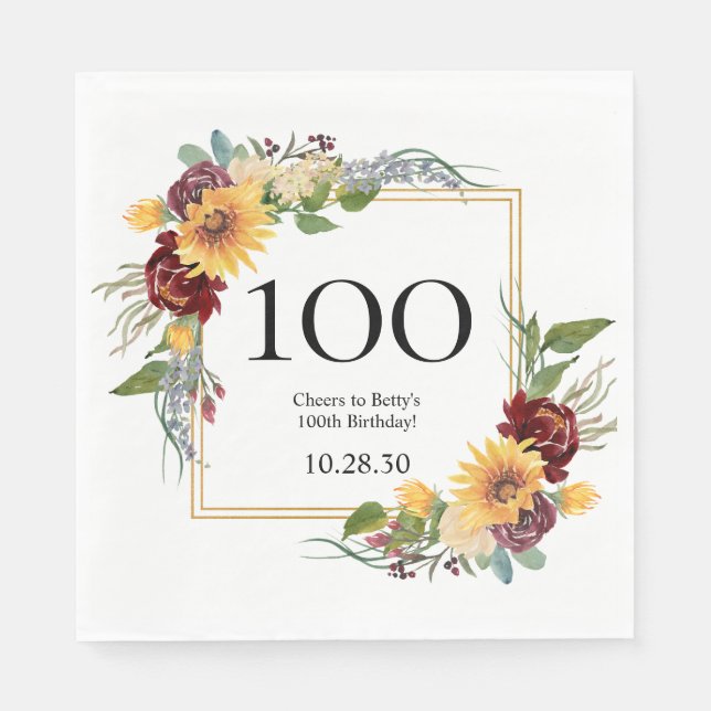100-årsdag Solrosor Pappersservett (Framsidan)