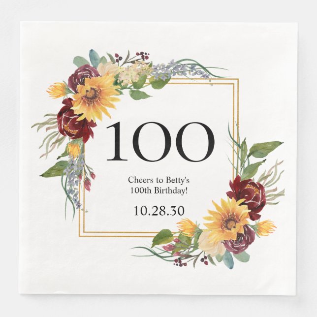 100-årsdag Solrosor Pappersservett (Framsida)