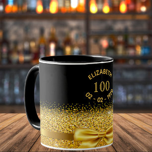 100-årsdag svart fluga i eleganten guld namn mugg