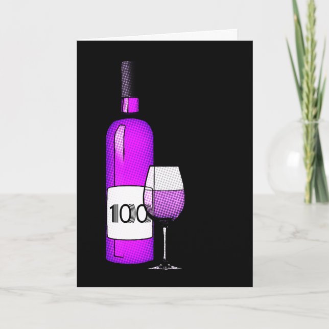 100-årsdag: vin flaska & glas kort (Framsida)