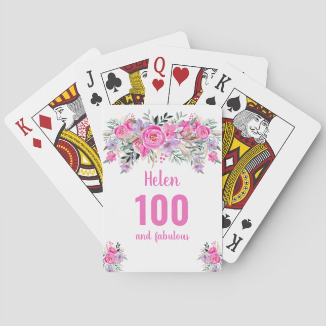 100-årsdagars blommigt för rosa casinokort (Baksidan)