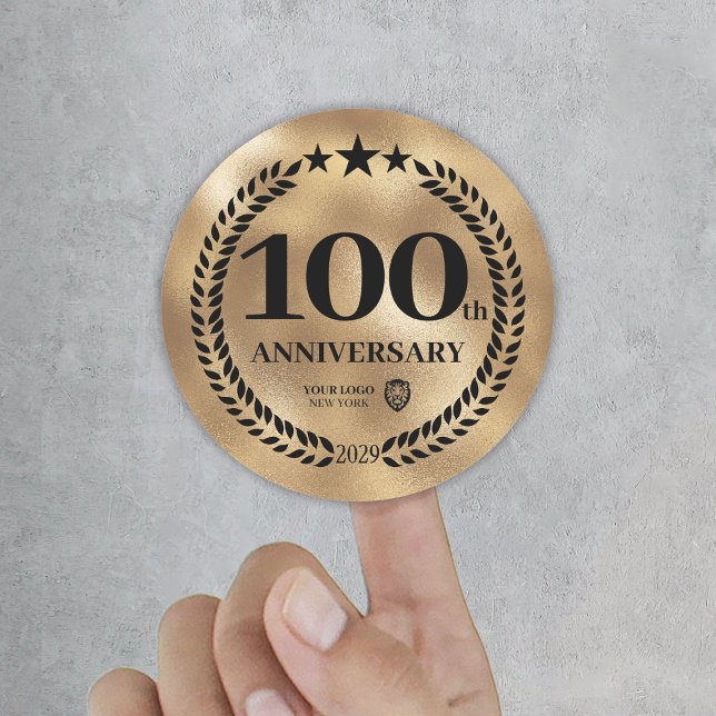 100-årsdagen av Guld-Logotypen för företag Runt Klistermärke (Gold 100th Anniversary Business Logo Classic Round Sticker
)