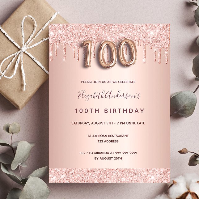 100-årsdagen för inbjudan till rosa i ro guld (Skapare uppladdad)