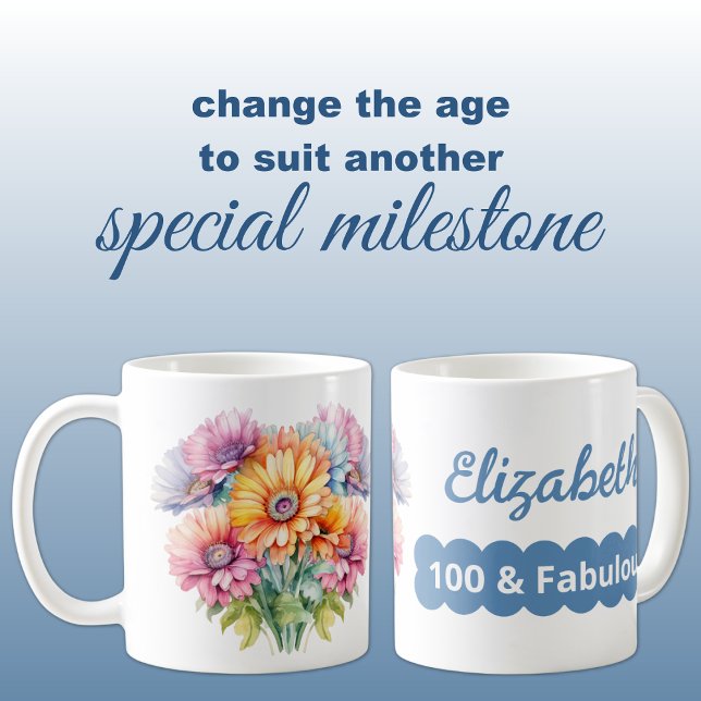 100-årsdagen namn gerbera Blå blommor Kaffemugg (Skapare uppladdad)