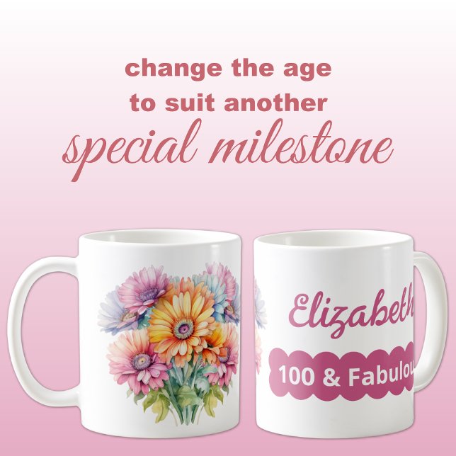 100-årsdagen namn gerbera-rosan kaffemugg (Skapare uppladdad)