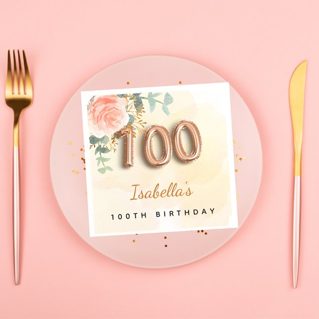 100-årsdagen ro guld eucalyptus monogram pappersservett (Skapare uppladdad)