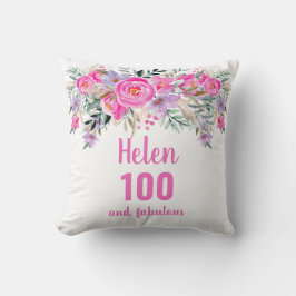 100-årsdagen rosa blommigt namn kudde