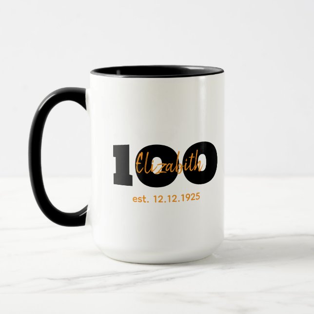 100-årsdagsmugg, milstolpspresent, namn & datum mugg (Vänster)