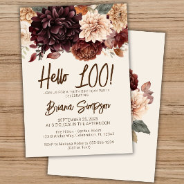 100-årsfest Brun Beige Elfenbensfärgade Blommor Inbjudningar