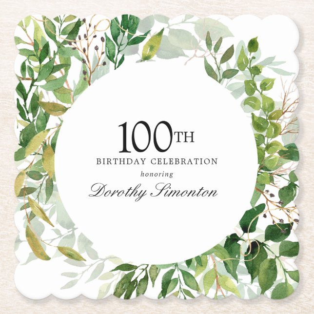 100-årsfest Modern grön botanisk Underlägg Papper (Framsida)