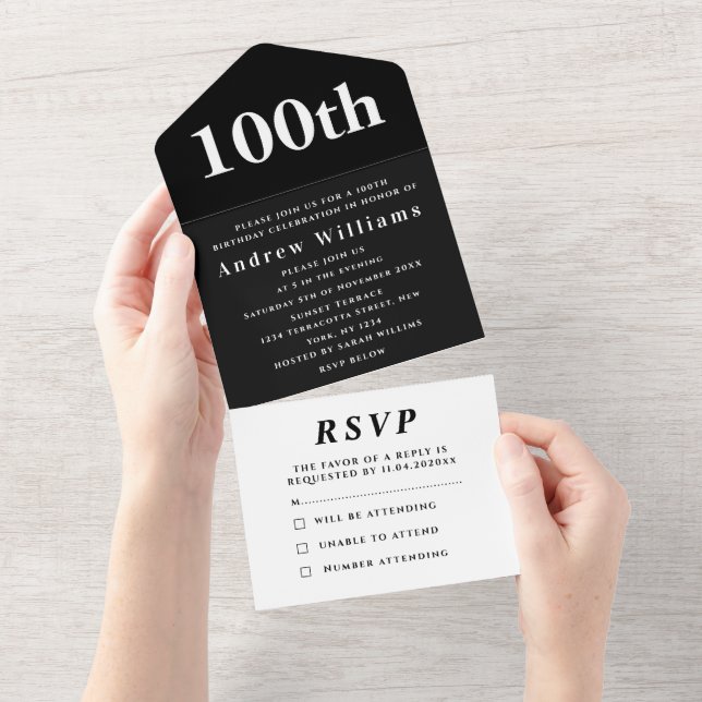 100-årsfest Svart Elegant Modern (Avrivbar del)