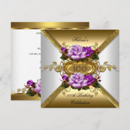 100-årsfestparty Eleganta Rosor Lila Guld Inbjudningar