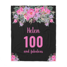 100-årsfilt för svart rosa blommigt