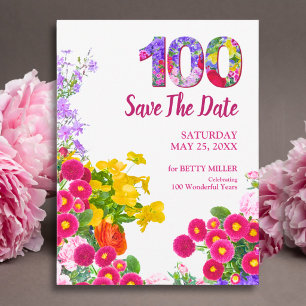 100-årsfirande Blommig trädgårdsfest Spara datumet Meddelande Vykort