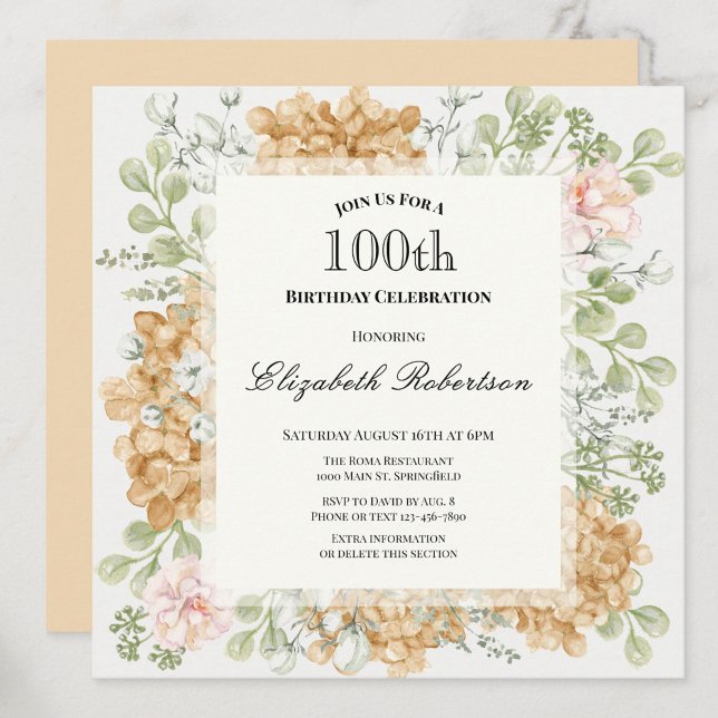 100-årsfirande i eleganta höstfärger inbjudningar (Skapare uppladdad)