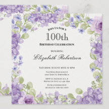 100-årsfirande inbjudan Elegant lila blomster