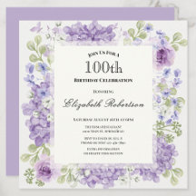 100-årsfirande Inbjudan Eleganta Lila Blommor
