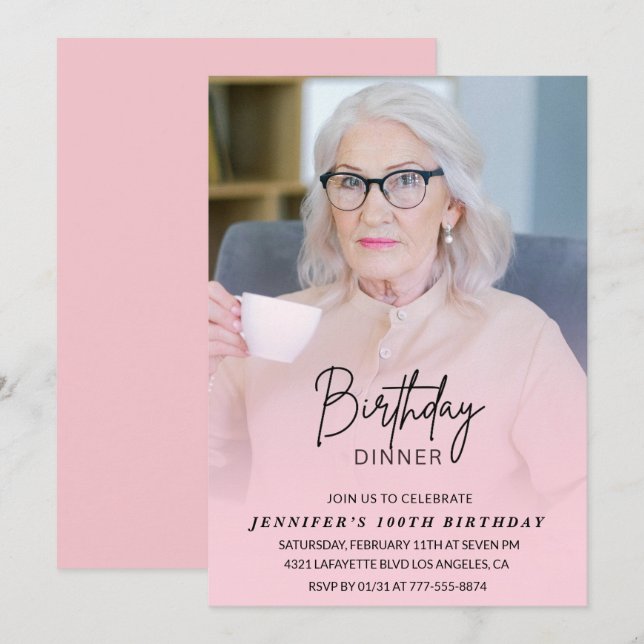 100-årsfirande inbjudan Födelsedagsmiddag Foto (Fram/baksida)