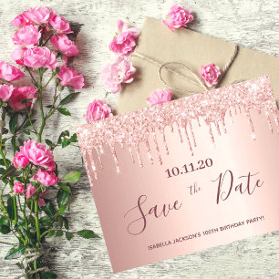 100-årsfirande roséguld glitter spara datum vykort