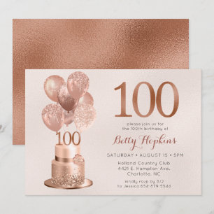 100-årsfirande Roséguld Tårta Inbjudningar
