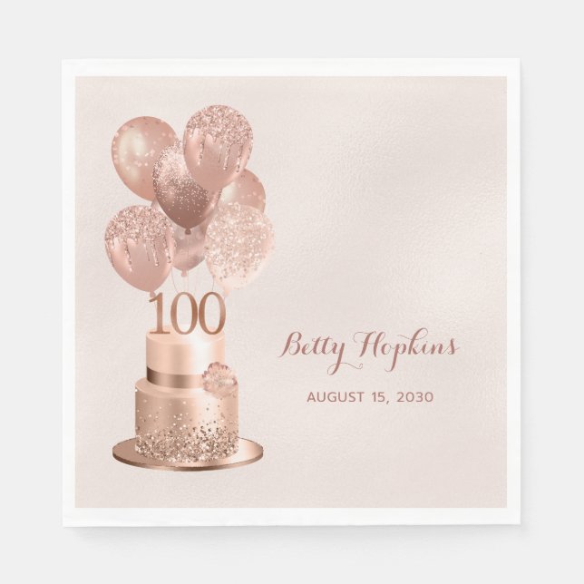 100-årsfirande Roséguld Tårta Pappersservett (Framsidan)
