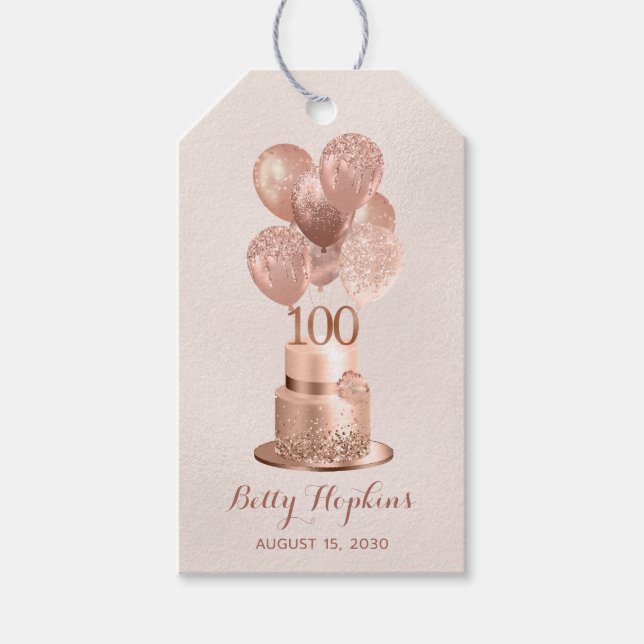100-årsfirande Roséguld Tårta Presentetikett (Framsidan)